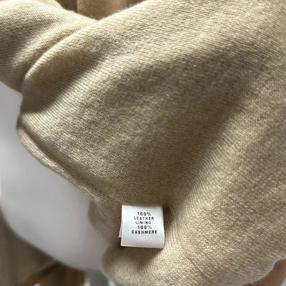 St John Suede Leather Coat Jacket Cashmere Lined Pockets Tan Beige Womens Size 8 - Picture 9 of 11